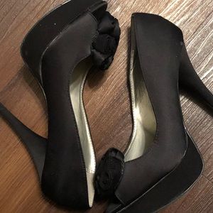 Black satin heels